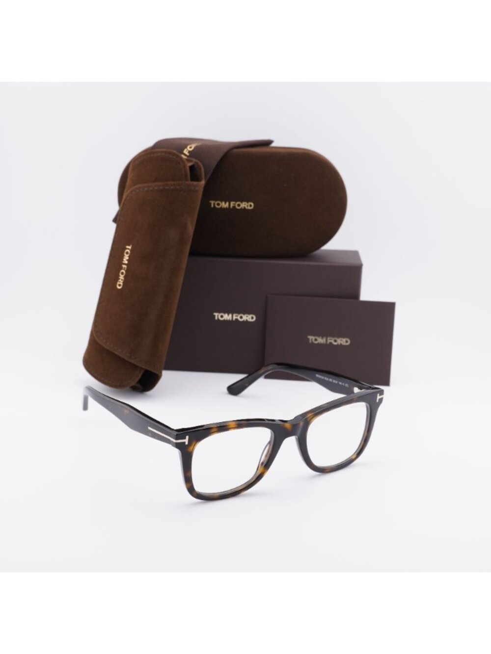 Tom Ford FT5970-B 052 Square Eyeglasses 50mm - Havana / Clear with Green Clip-on - Picture 7 of 9
